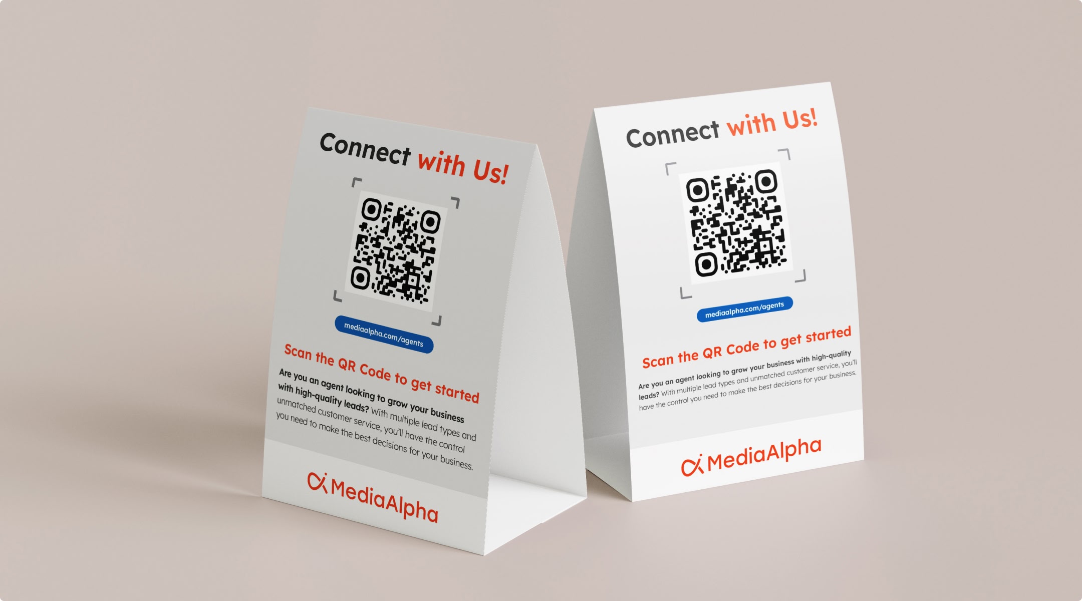 MediaAlpha table tent cards with QR codes