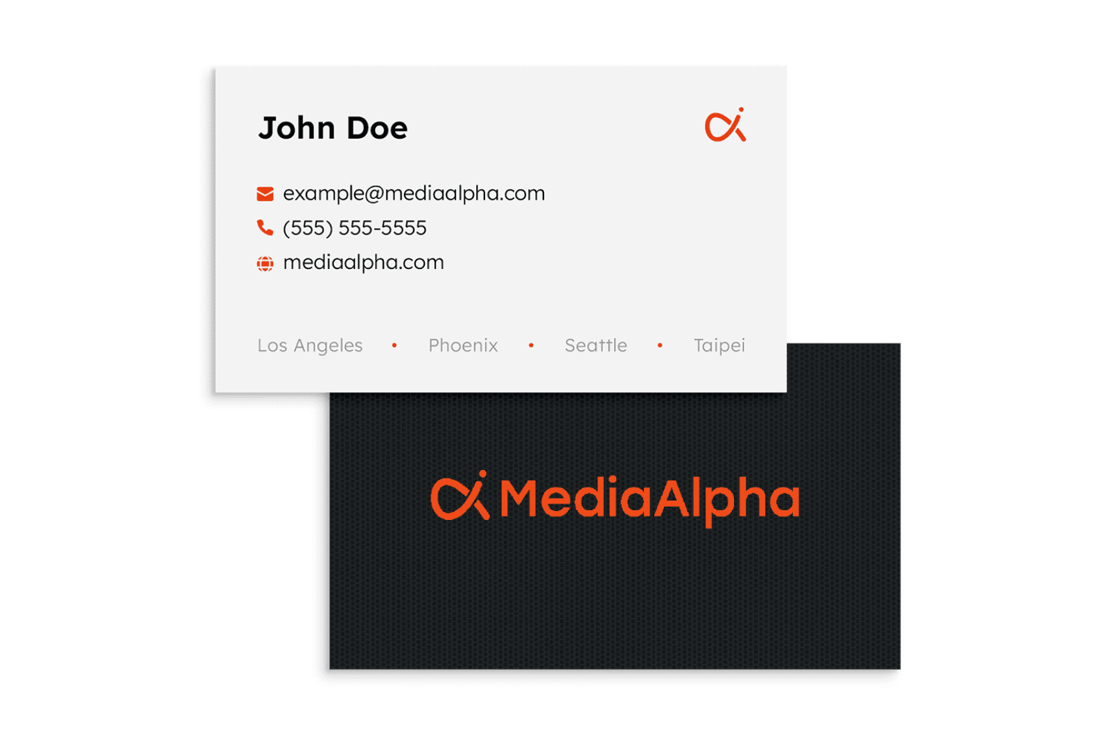 MediaAlpha business cards, front and back