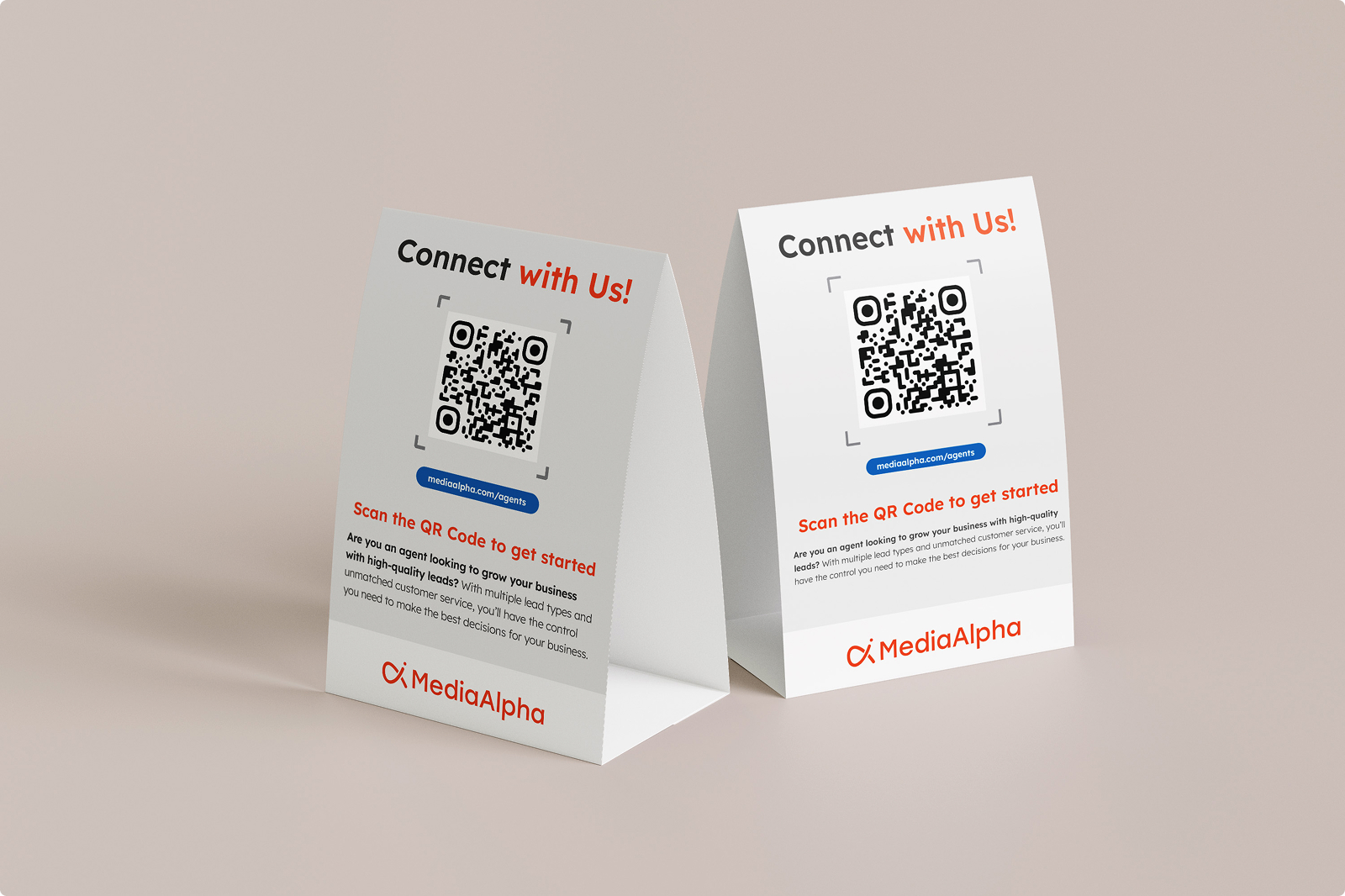 MediaAlpha table tent cards with QR codes